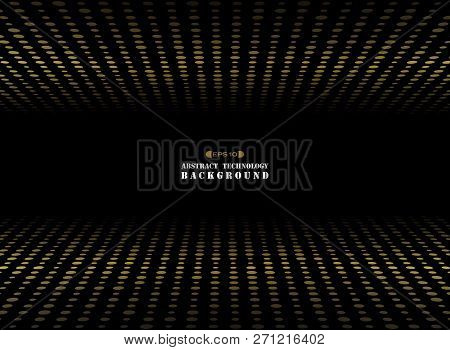 Abstract Of Dark Background On Gold Circle Shape Dimension Random Size Pattern, Vector Eps10