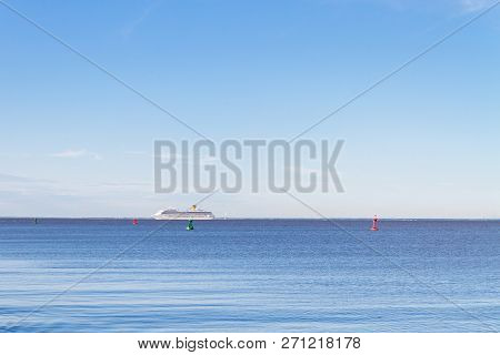 White Liner Sailing In The Gulf Of Finland