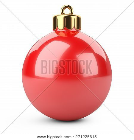 Red Glosy Christmas Ball Toy For Fir Tree. Isolated On White Background 3d Illustration.