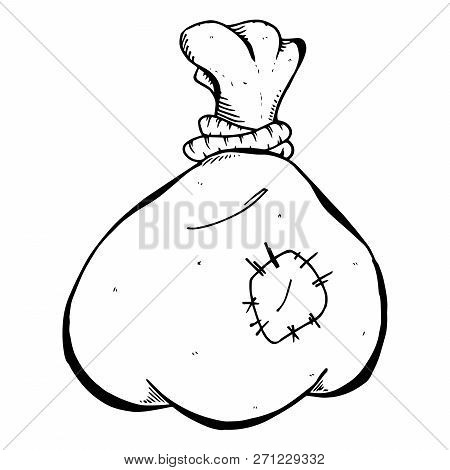 Old Bag Hand Drawn. Vector Of An Old Cloth Bag. Bag Icon.