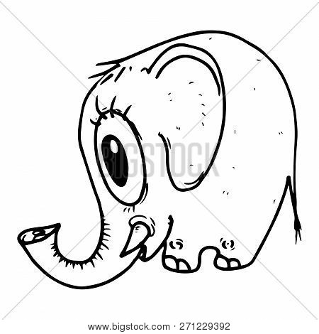 Elephant Hand Drawn. Vector Illustration Of Cartoon Elephant. Sad Little Elephant.