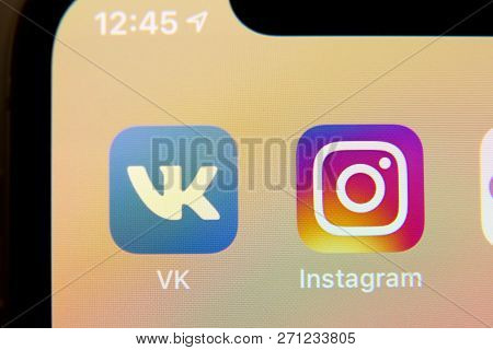 Tula, Russia - November 28, 2018 Vkontakte Application Icon On Apple Iphone X Screen Vk App Icon. Vk
