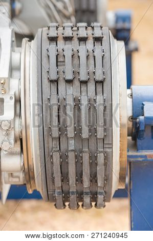 Closeup Of Old Aircraft Rotor And Stator Friction Plates Inside Aircraft Brakes
