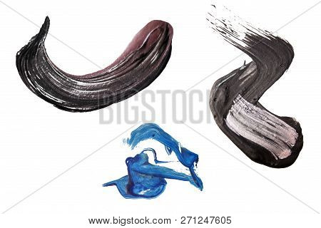 Oil Acrylic Paint Color Blue Dark Color. Hand-drawn Swabs And Splash