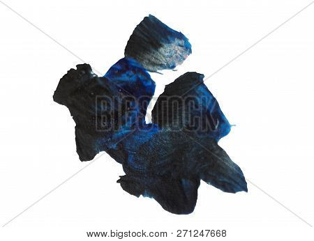 Oil Acrylic Paint Color Blue Dark Color. Hand-drawn Swabs And Splash