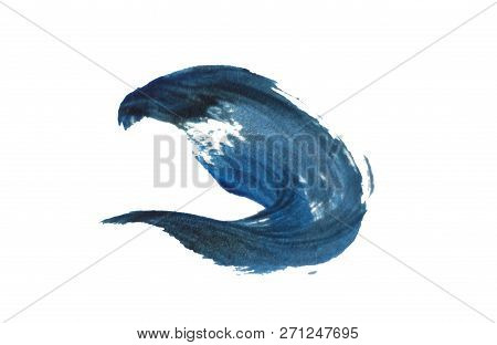 Oil Acrylic Paint Color Blue Dark Color. Hand-drawn Swabs And Splash
