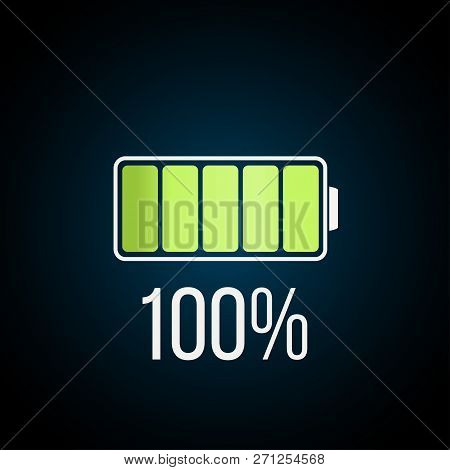 Fully Charged Battary Icon On Dark Background