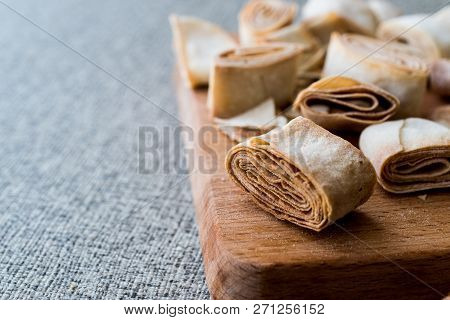 Turkish Food From Artvin Called Silor / Rolled And Fried Phyllo. Traditional Bakery.