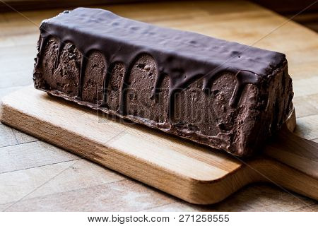 Semifreddo Cake - Ice Cream With Chocolate Sauce. (semi-frozen Dessert).