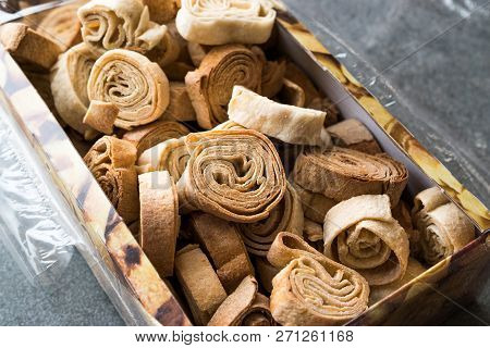 Turkish Food From Artvin Called Silor / Siron Rolled Raw Dough And Fried Phyllo For Manti Manlama. T