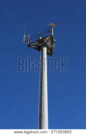 San Yasidro, California - 11/26/2018: US/Mexico Border Security Cameras. Security Cameras scan the border between the USA and Mexico 24 hours, 7 Days a week watching for illegal activity.
