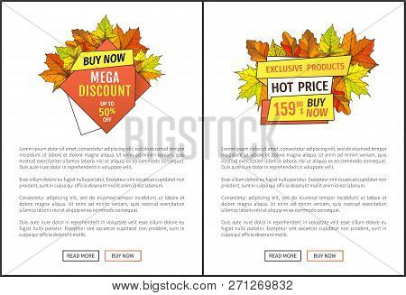 Exclusive Products Buy Now At Super Hot Price 159.90 Promo Poster With Oak And Maple Leaves, Text. A