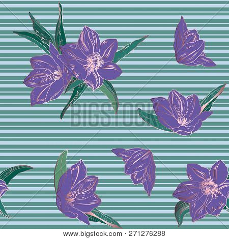 Seamless Pattern With Violet  Tulips. Vector Illustration