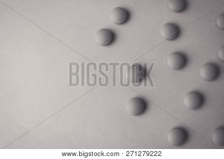 Little Beautiful Medical Pharmaceptic Round Pills, Vitamins, Drugs, Antibiotics On A Black And White