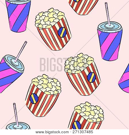 Pop Corn And Soda Doodles Colorful Seamless Pattern