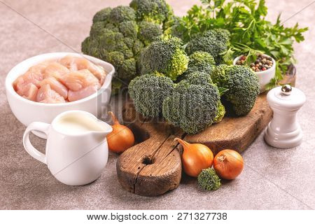 Fresh Ingredients For Tasty Pureed Broccoli Soup. Healty Food