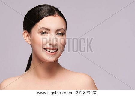 Cosmetology Young Woman Face. White Beautiful Girl