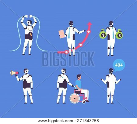 Set Bot Helper Robot Personal Assistant Diversity Professions Communication Collection Robot Charact