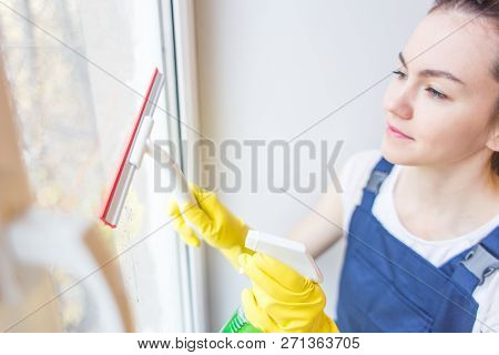 Cleaning Service With Professional Equipment During Work. Professiona Carpet Dry Cleaning, Sofa Dry 