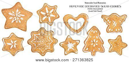 Watercolor Wood Illustration. Sugar Cookies With Icing