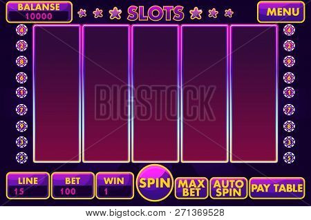 Vector Interface Slot Machine In Purple Colored. Complete Menu Of Graphical User Interface And Full 