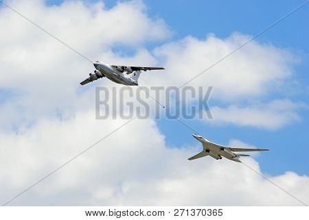 Moscow, Russia - 9 May, 2016: Simulated In-flight Refuelling