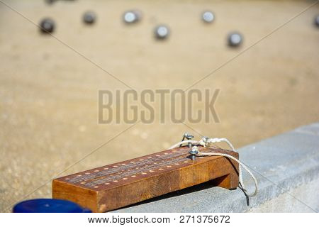 Petanque Scoreboard On The Game Track While The Match Is Played