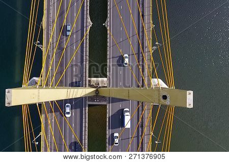 Beautiful Bridge Over The River. The Bridge On The Cables Is Road.