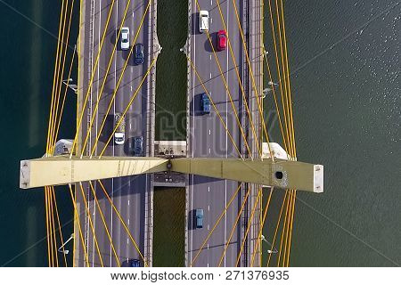 Beautiful Bridge Over The River. The Bridge On The Cables Is Road.