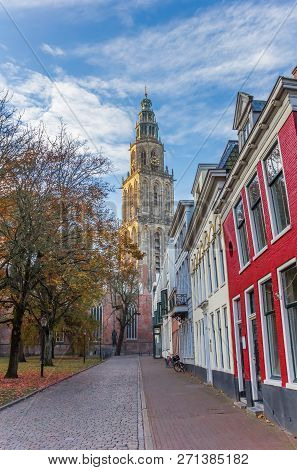 Sunset Over The Martini Church Tower In Groningen, The Netherlands