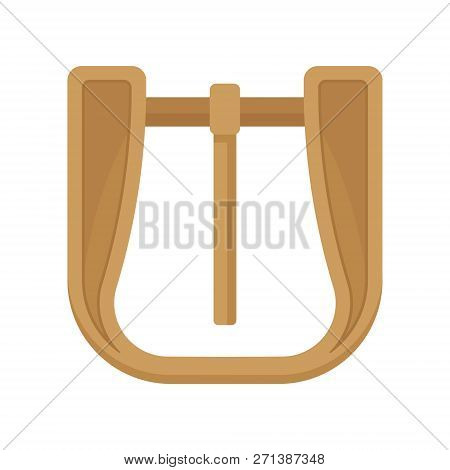 Gold Plated Metal Buckle With Hinged Pin. Fashion Clothing Accessory. Element Of Garment. Flat Vecto