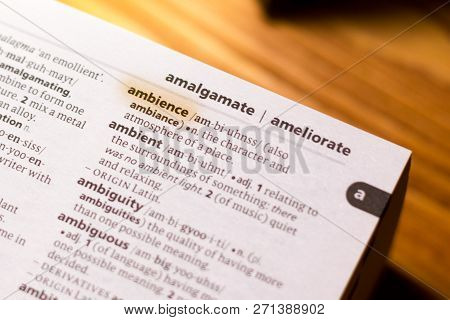 The Word Or Phrase Ambience In A Dictionary Highlighted With Marker.