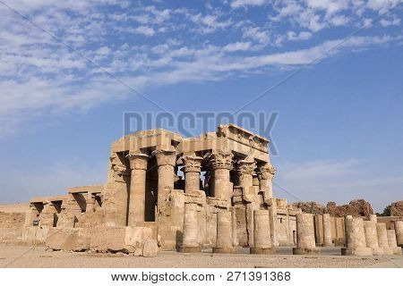 Buildings And Columns Of Ancient Egyptian Megaliths. Ancient Ruins Of Egyptian Buildings