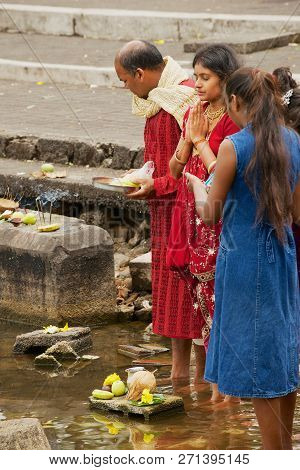 Grand Bassin, Mauritius - December 02, 2012: Unidentified People Pray At Ganga Talao (grand Bassin) 