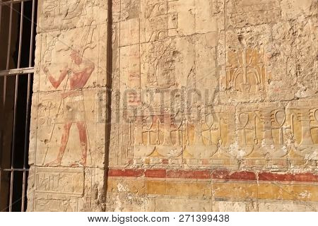 Buildings And Columns Of Ancient Egyptian Megaliths. Ancient Ruins Of Egyptian Buildings
