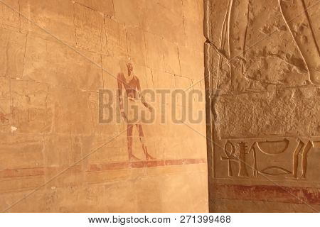 Buildings And Columns Of Ancient Egyptian Megaliths. Ancient Ruins Of Egyptian Buildings