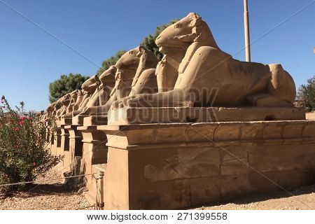 Buildings And Columns Of Ancient Egyptian Megaliths. Ancient Ruins Of Egyptian Buildings