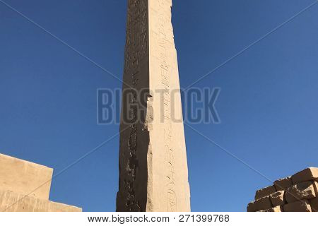 Buildings And Columns Of Ancient Egyptian Megaliths. Ancient Ruins Of Egyptian Buildings