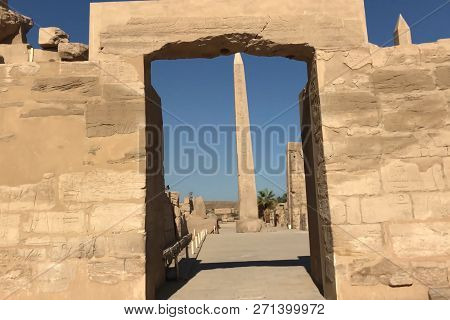 Buildings And Columns Of Ancient Egyptian Megaliths. Ancient Ruins Of Egyptian Buildings