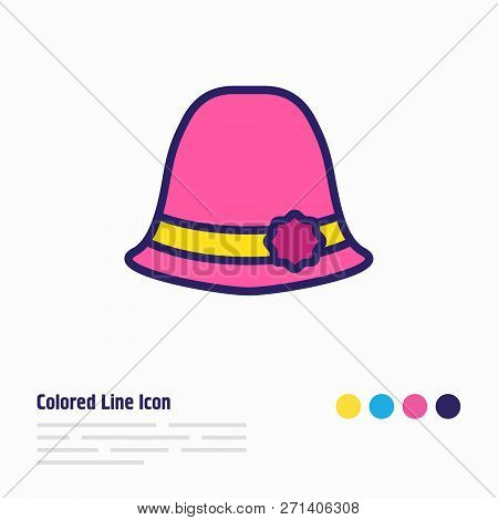 Vector Illustration Of Women Hat Icon Colored Line. Beautiful Clothes Element Also Can Be Used As Su