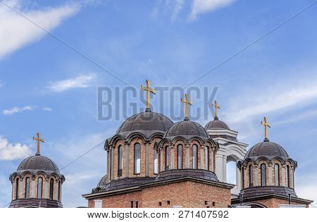 Roof And Top Of Ortodox Christian Church With Cloudy Blue Sky