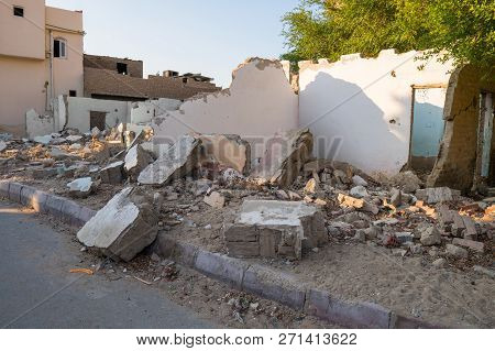 Destroyed Ruins In  A Building In City. War Tragedy.
