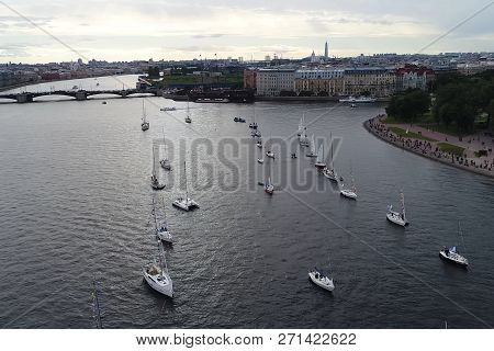 St. Petersburg, Russia - July 24, 2017: Festival Of Yachts In St. Petersburg On The River Neve. Sail