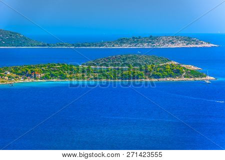 Scenic View At Colorful Picturesque Landscape In Dalmatia Region, Croatia Mediterranean.