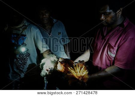 Lolits Village, Espiritu Santo Island / Vanuatu - Aug 10 2016 : Local Man Inspecting And Cleaning Wi