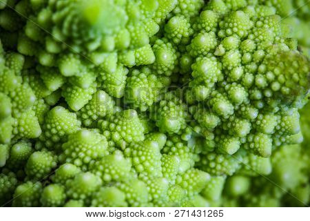 Romanesco Broccoli Cabbage Marco Background. Flesh Texture. Seasonal Harvest Crop Local Produce Conc