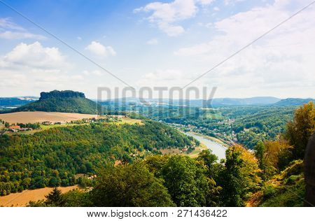 View From Old Koenigstein Castle Down On River Elbe In Saxony