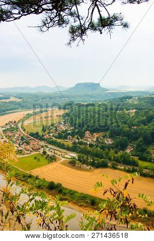 View From Old Bastei Bridge Down On River Elbe In Saxony,germany