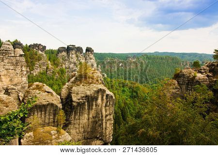Rock Formations Of The Elbe Sandstone Mountains Around The Baste