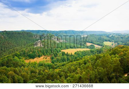 View From Old Bastei Bridge Down On River Elbe In Saxony,germany